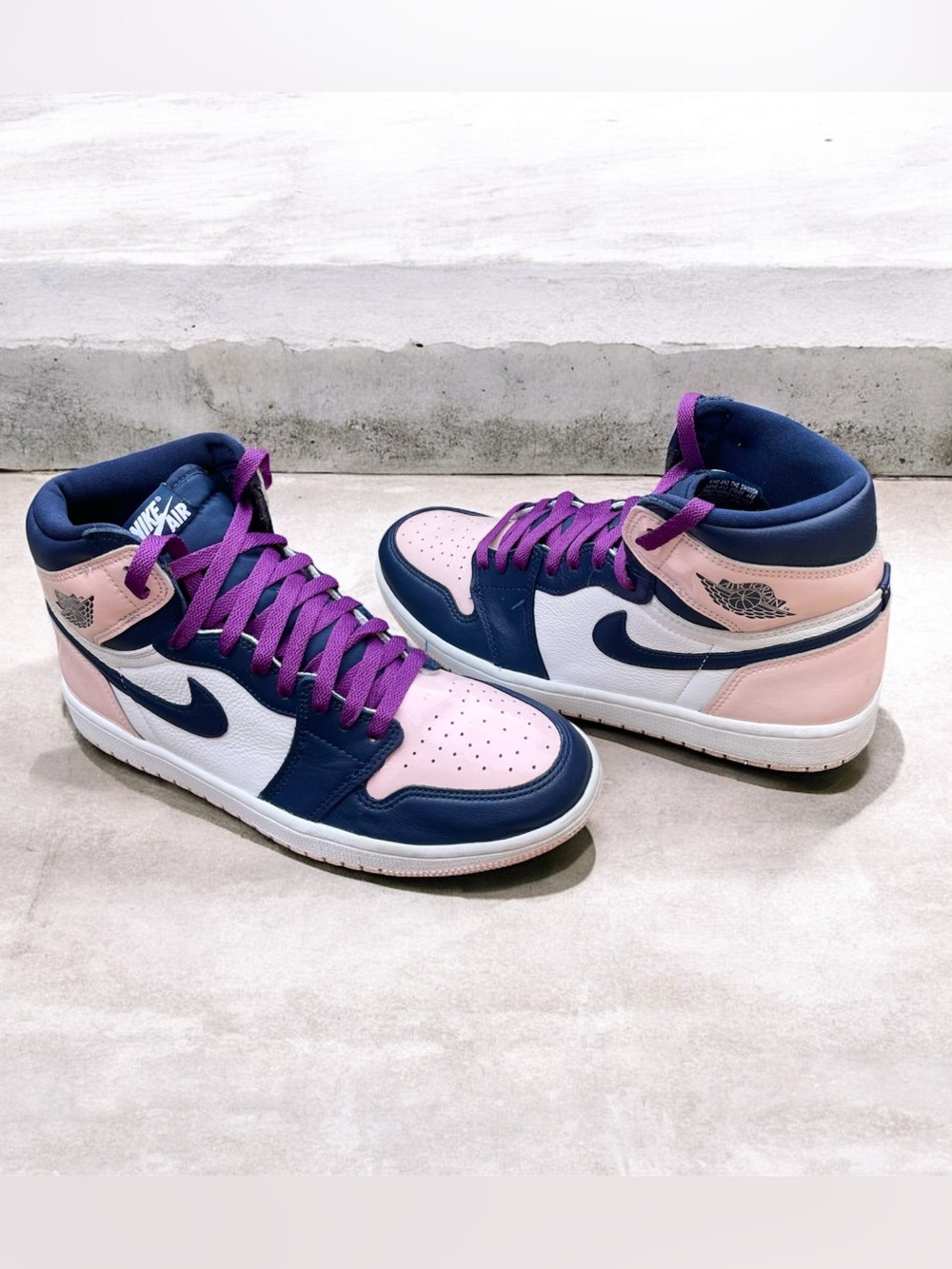 Nike Air Jordan 1 High Women’s Sneakers  Pink Navy  Size US 10 EUR 42 Authentic - Picture 7 of 8
